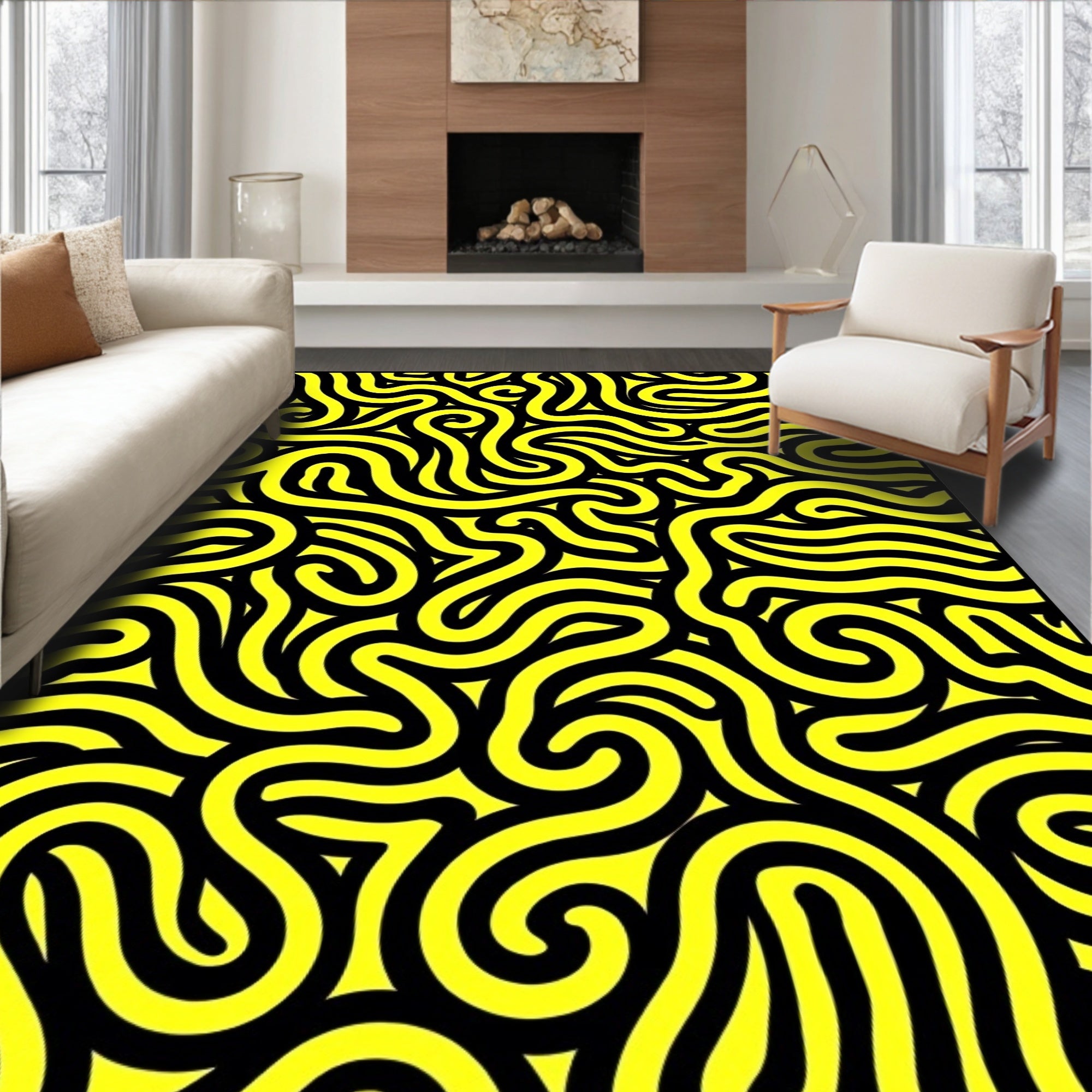 Bold Yellow Intertwined Lines Rug