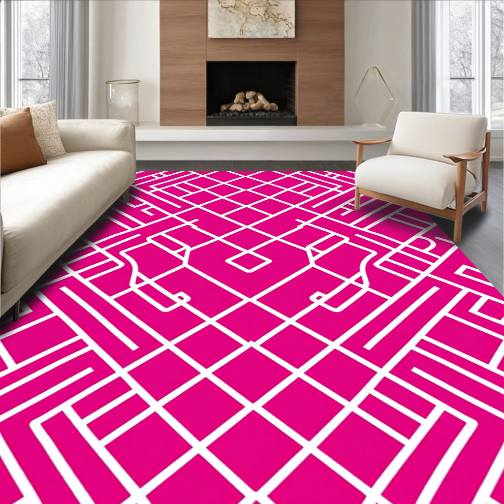 Linear Geometric Pattern with White Lines Rug