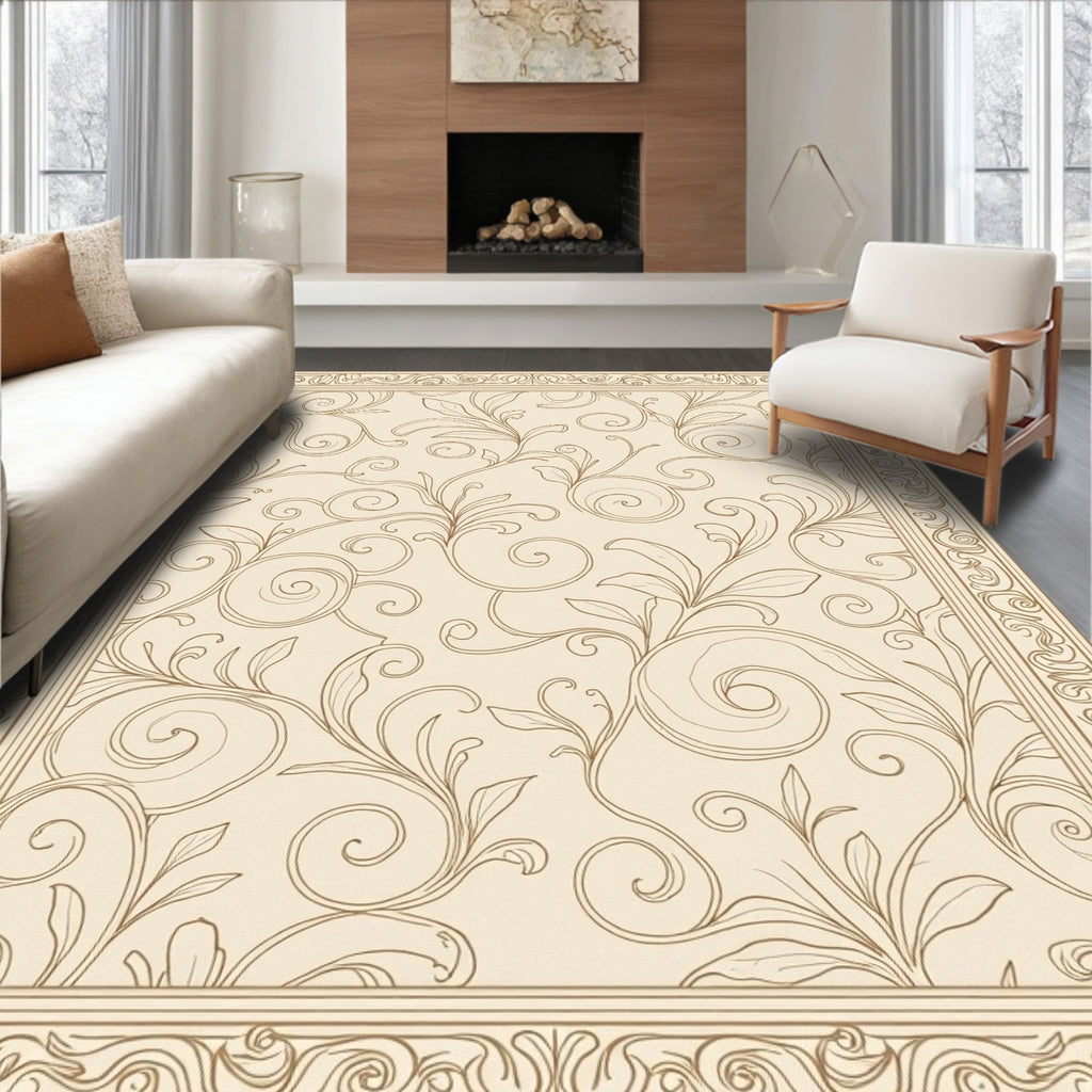 Elegant Scrollwork Floral Pattern Rug