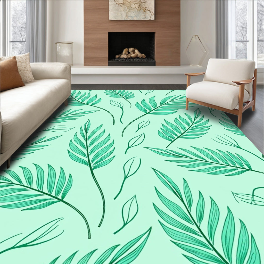 Teal Palm Leaf Pattern Design Rug