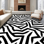 Abstract Black White Geometric Design Rug