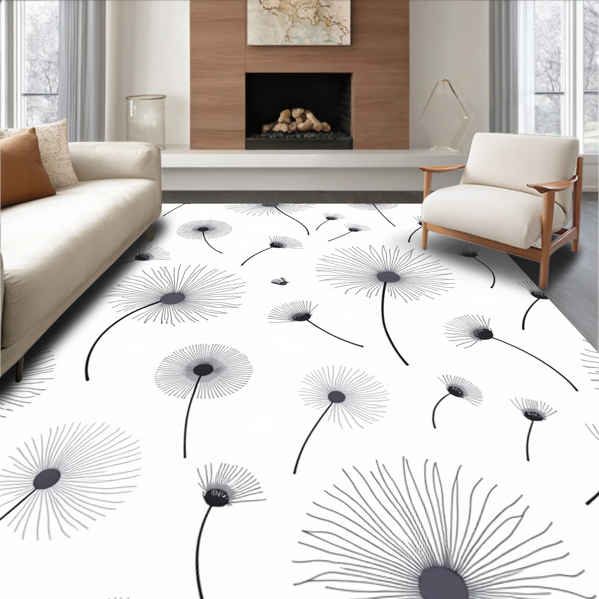Chic Dandelion Seed Head Pattern Rug