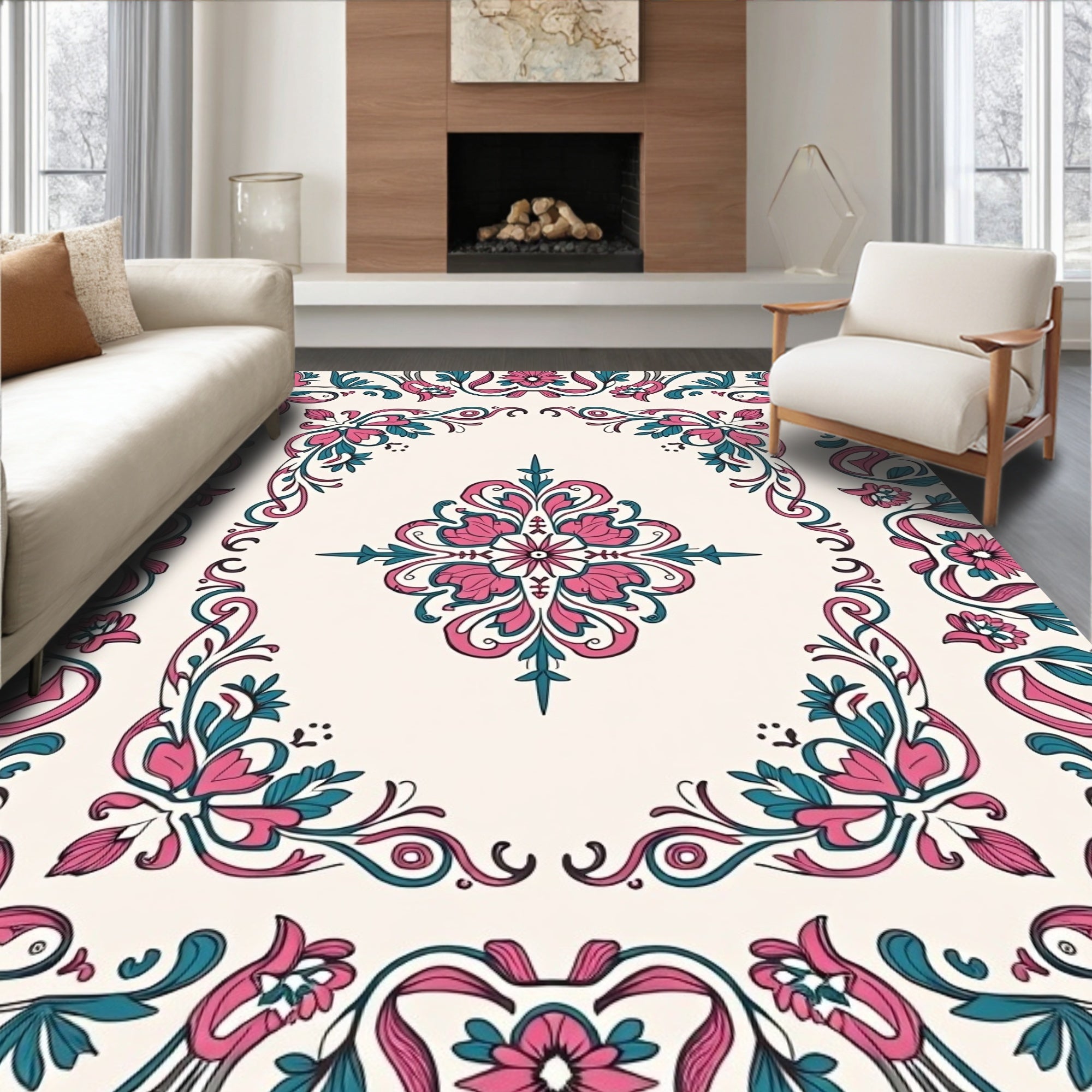 Ornate Floral Vines Pattern Rug