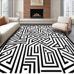 Abstract Labyrinth Black White Pattern Design Rug
