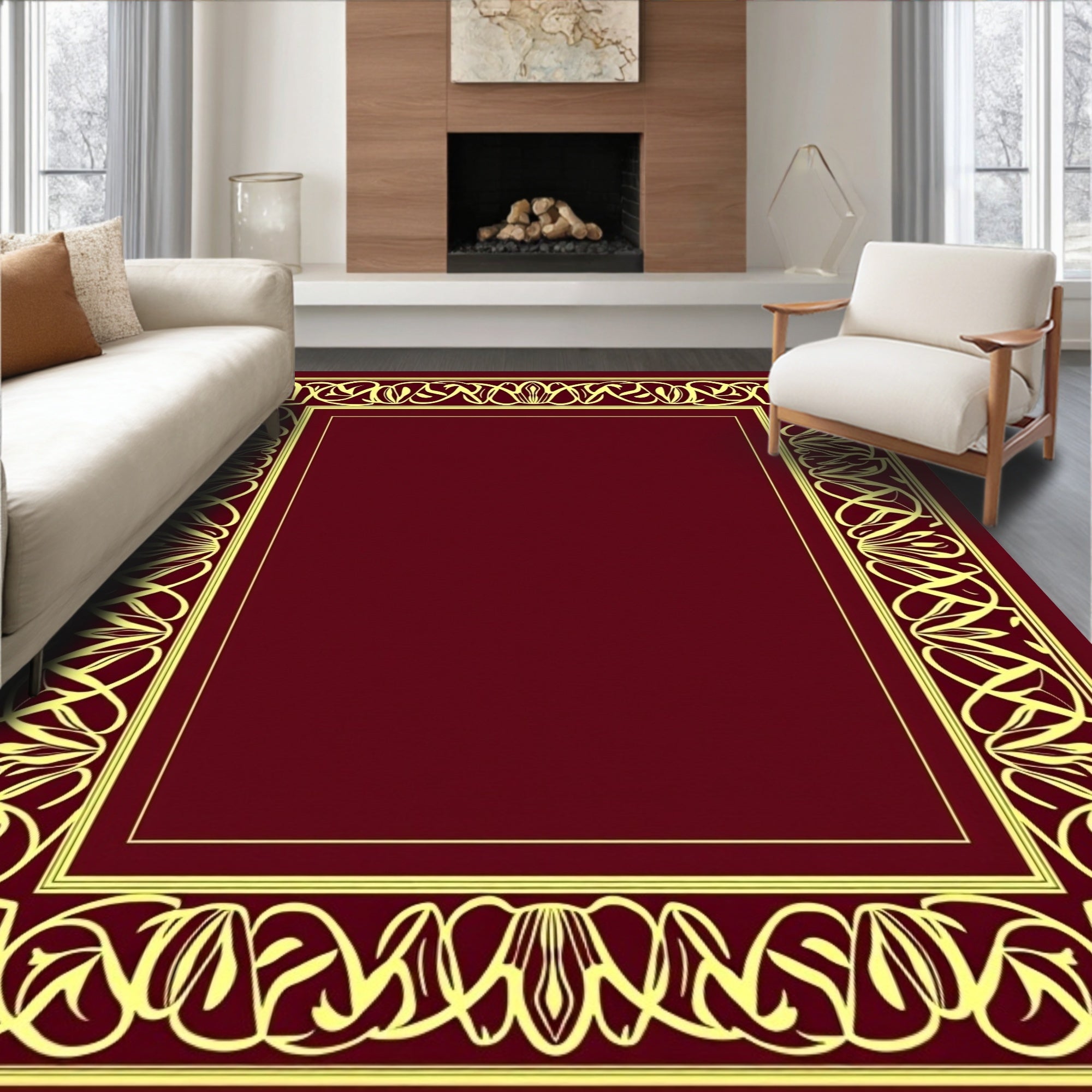 Ornate Golden Vine Frame Rug