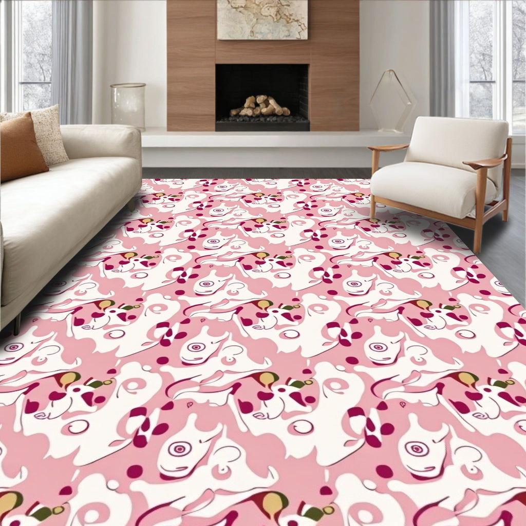 Whimsical Pink Abstract Face Pattern Rug