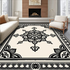 Black and White Floral Mandala Rug