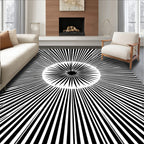Black White Radial Sunburst Pattern Rug