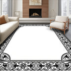 Ornate Scrollwork Black Geometric Trim Rug