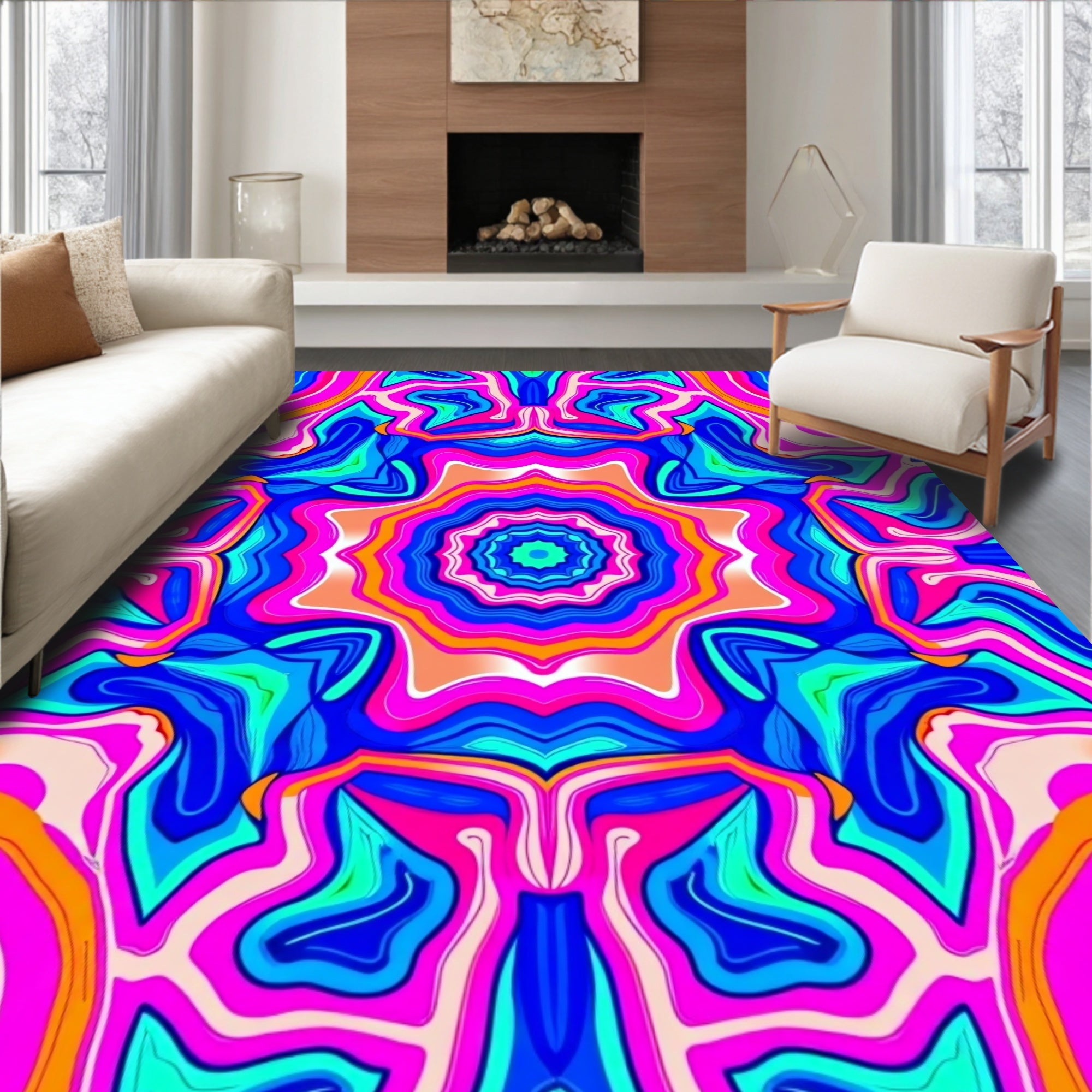 Vibrant Psychedelic Swirl Pattern Rug