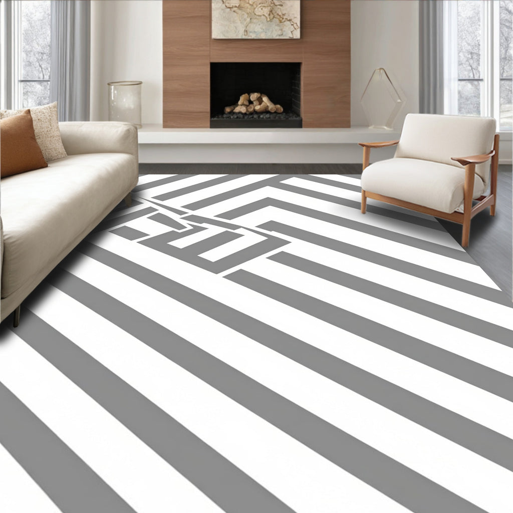 Gray Line Geometric Pattern Rug