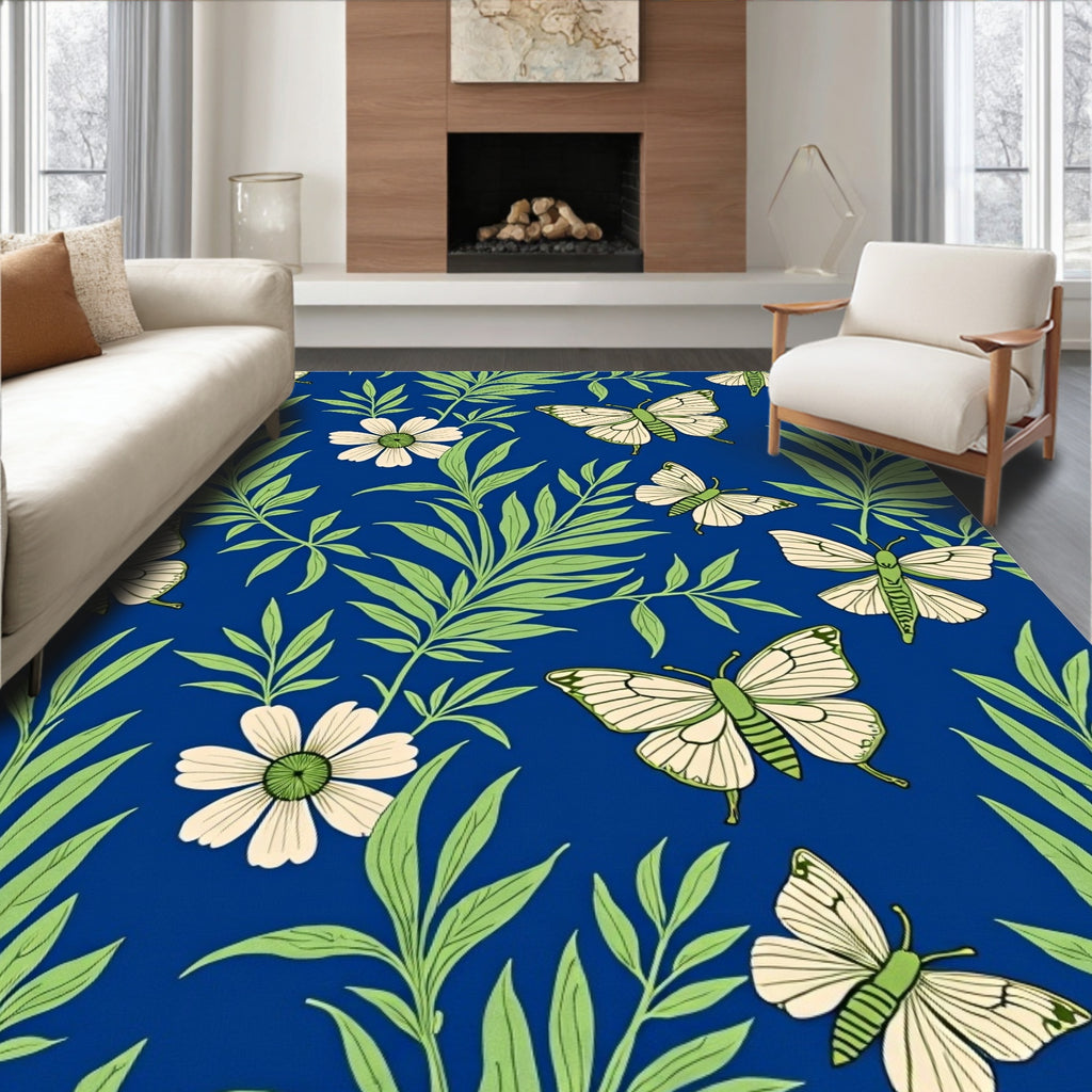 Whimsical Cream Butterfly Garden Rug