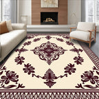 Cream Burgundy Ornamental Floral Pattern Rug
