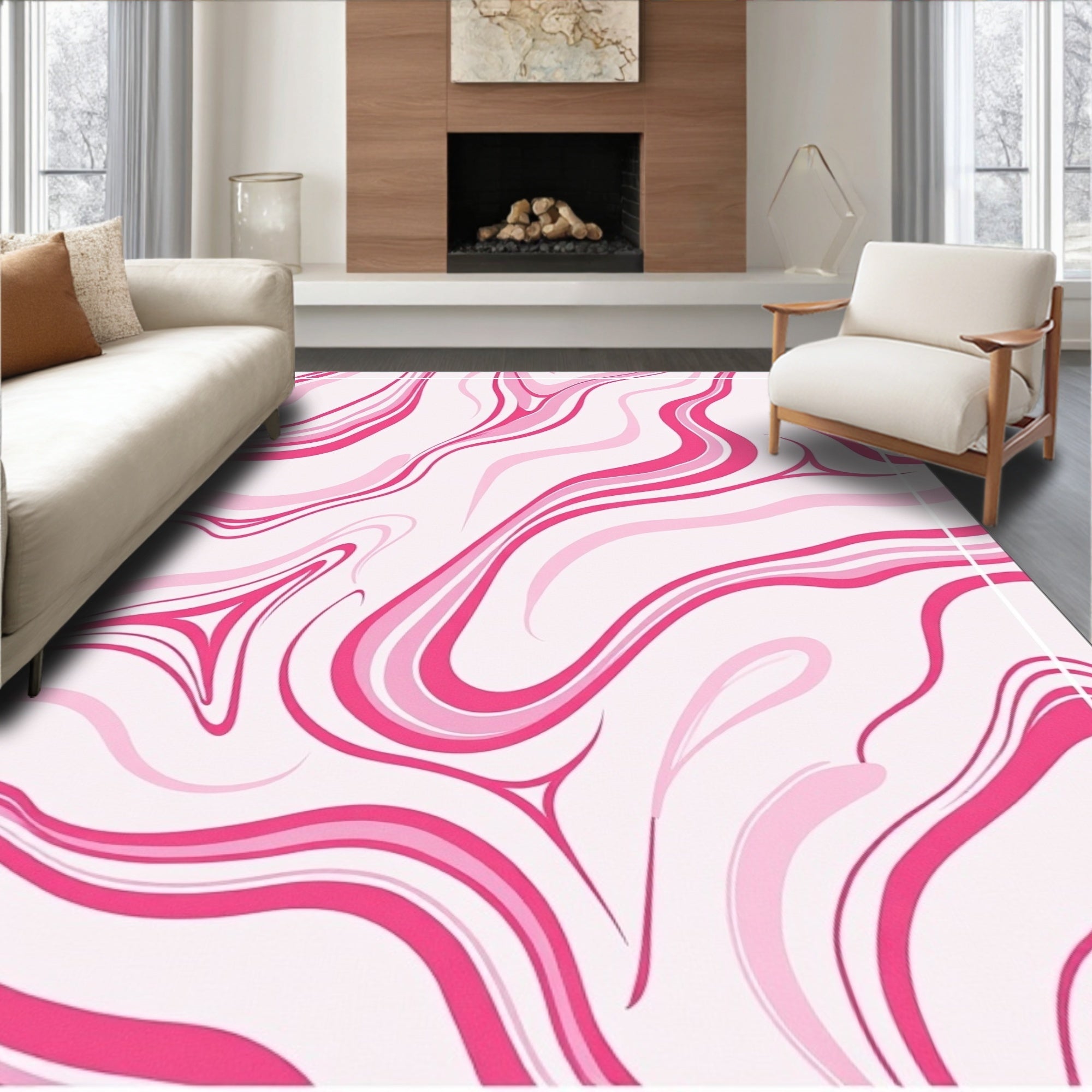 Pink Swirl Abstract Pattern Rug