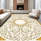 Golden Ornate Swirl Floral Design Rug