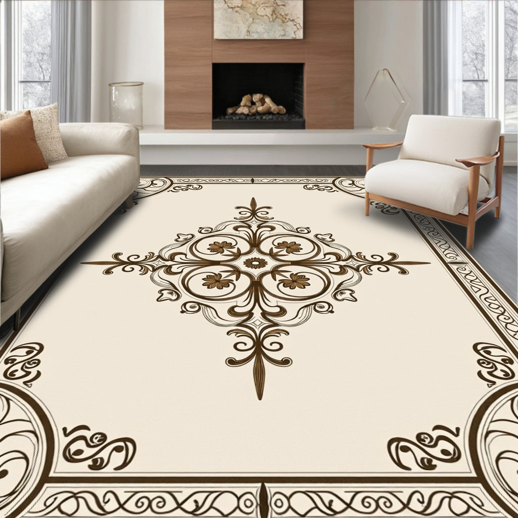Intricate Floral Scrollwork with Borders Rug