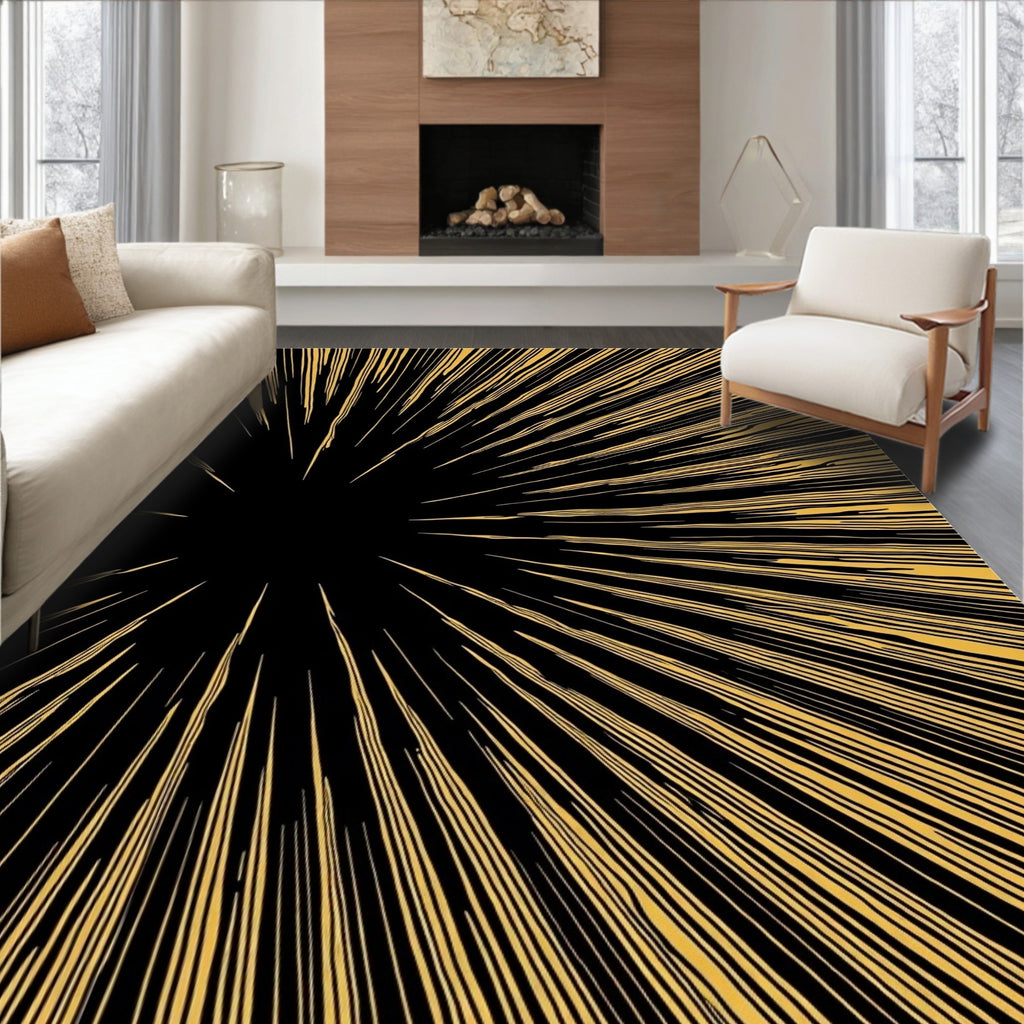 Golden Sunburst Radial Pattern Rug