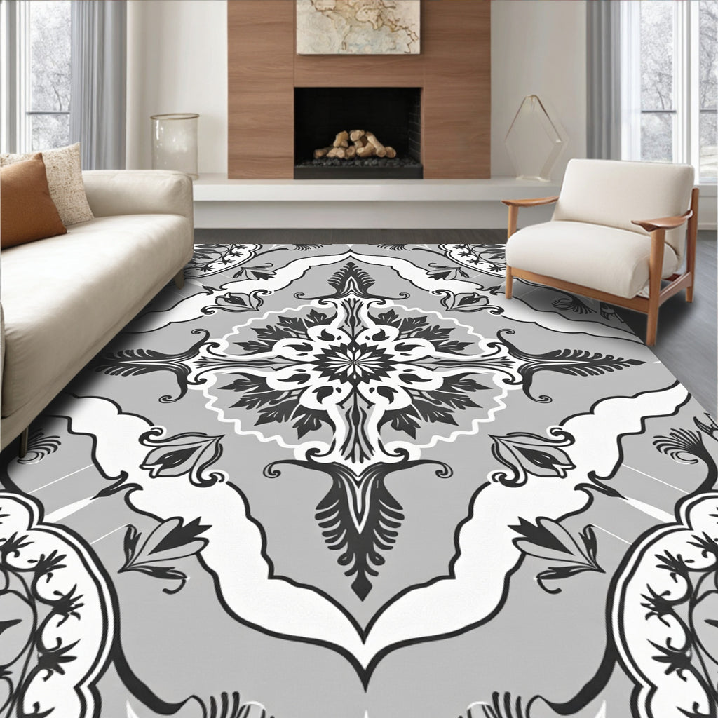 Vintage Floral Mandala Grey Pattern Rug