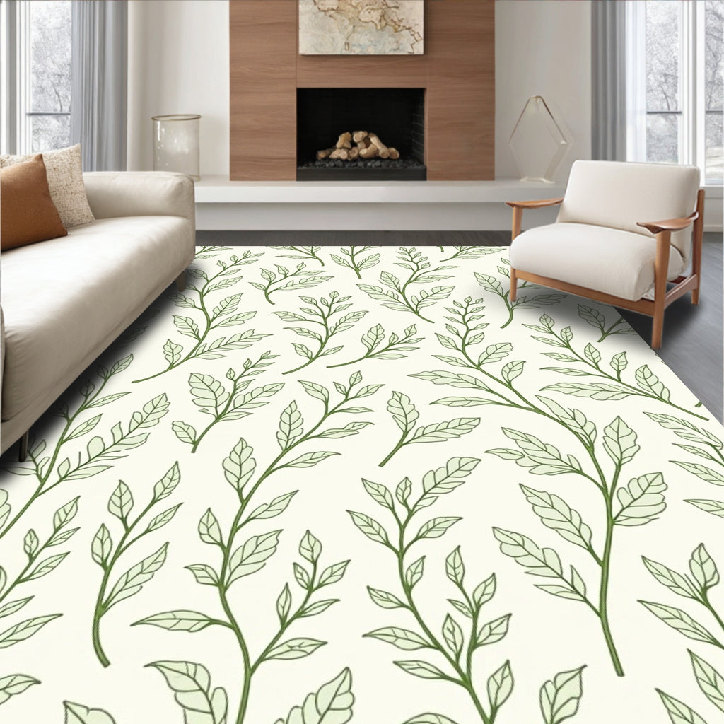 Botanical Branch Leaf Pattern Rug