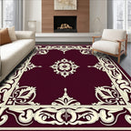 Ornate Ivory Floral Border Design Rug