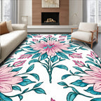 Pink Blue Floral Botanical Pattern Rug