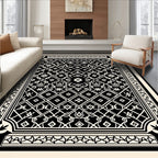 Intricate Black Cream Geometric Ornament Rug