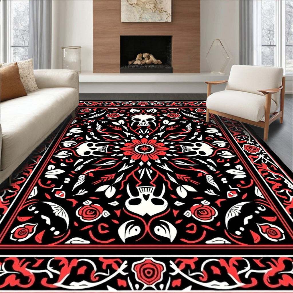 Ombre Skull Gothic Rose Medallion Rug