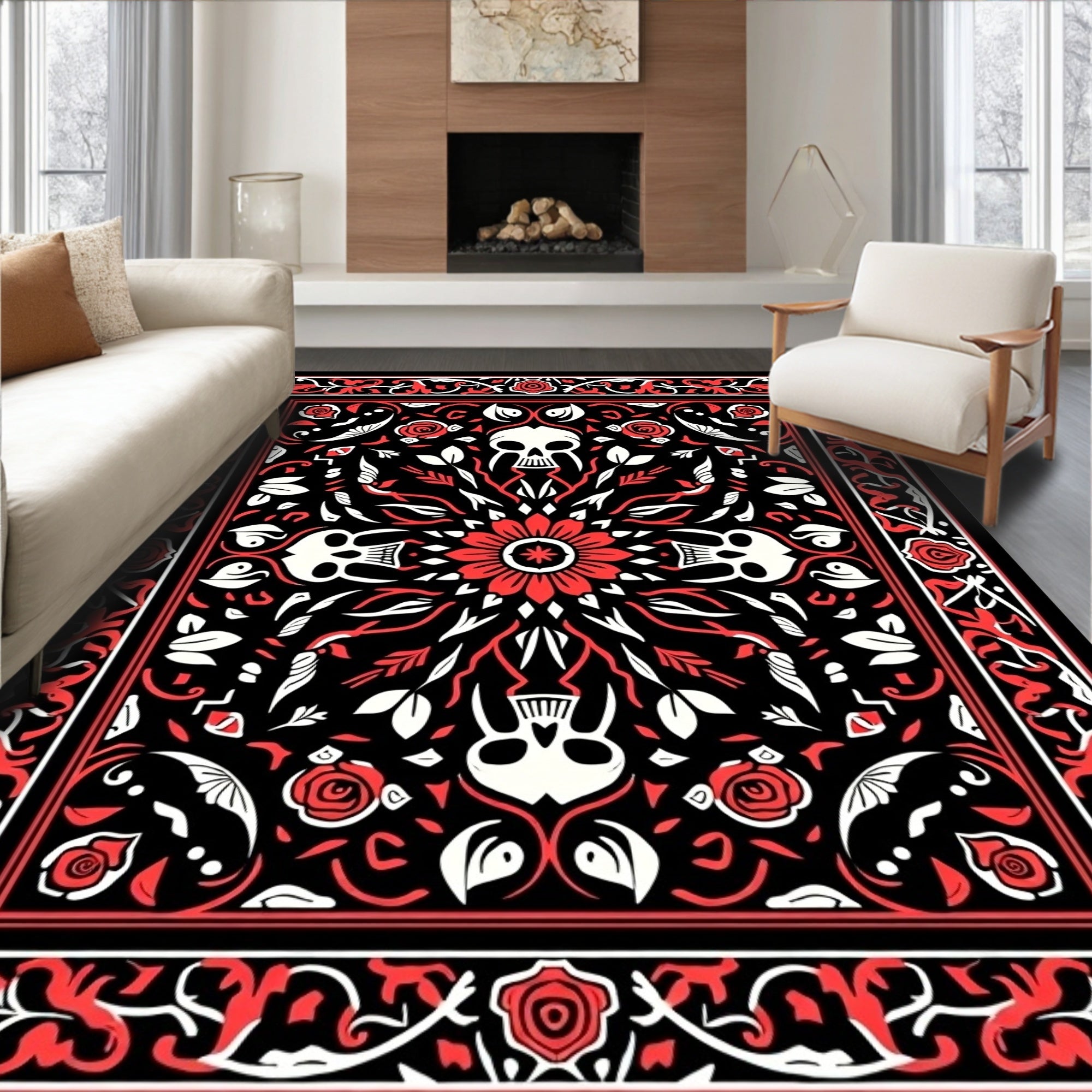 Ombre Skull Gothic Rose Medallion Rug