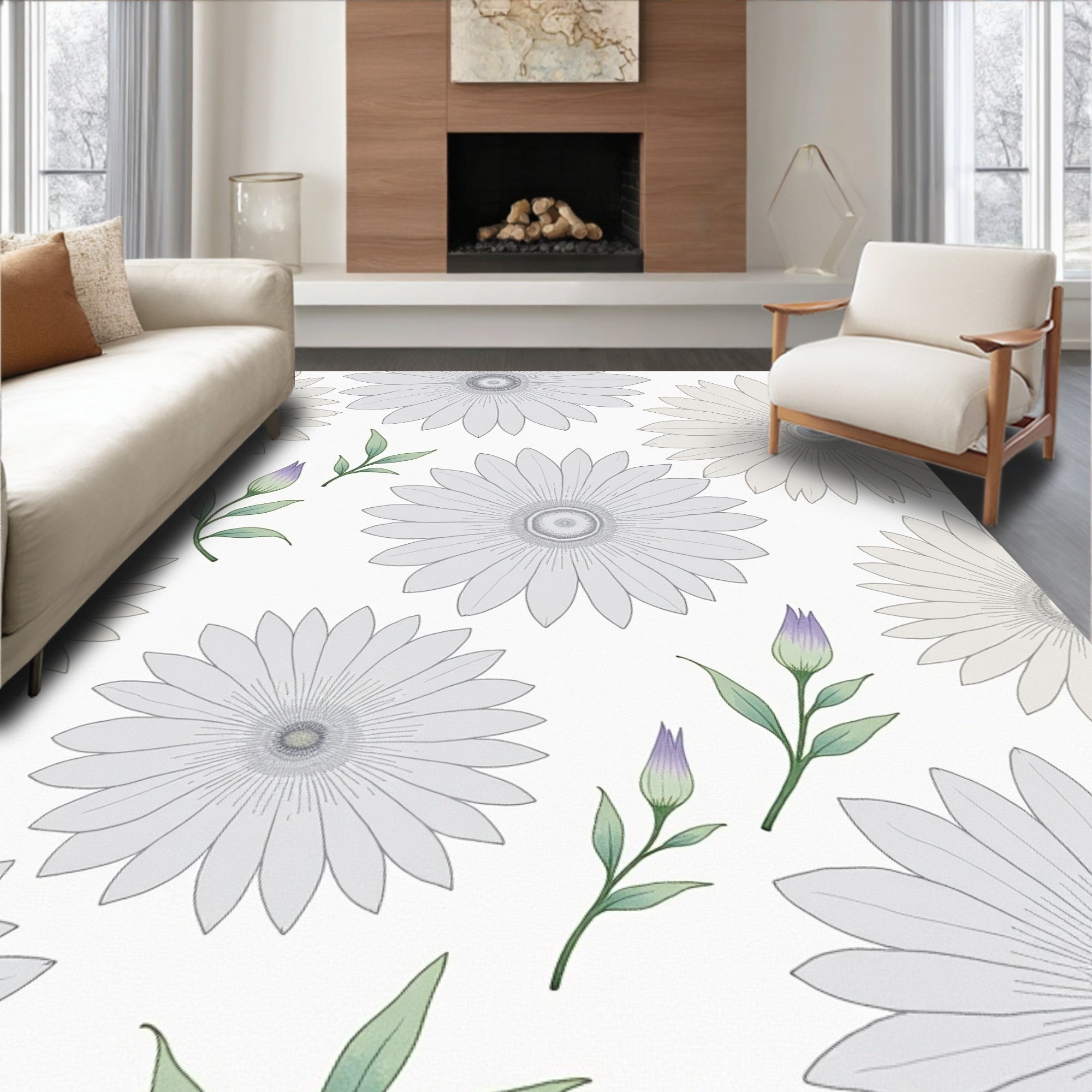 Soft Floral Bloom Pattern Design Rug