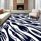 Dark Blue Utensil Collage Graphic Rug