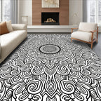 Black White Intricate Mandala Design Rug