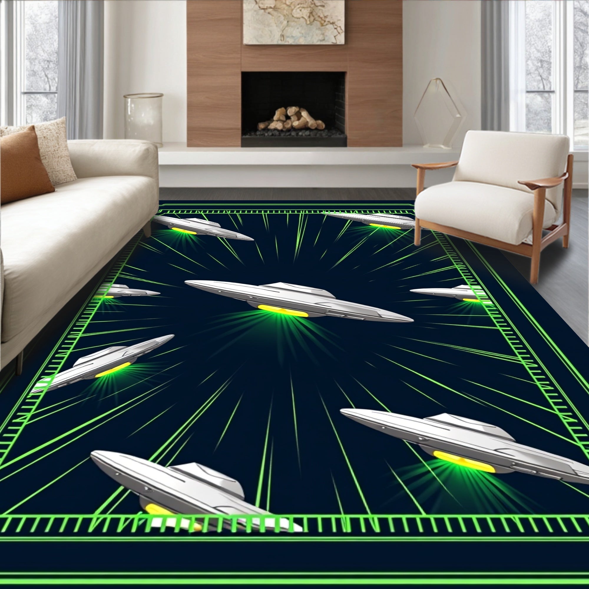 SciFi Flying Saucer Beam Pattern Rug