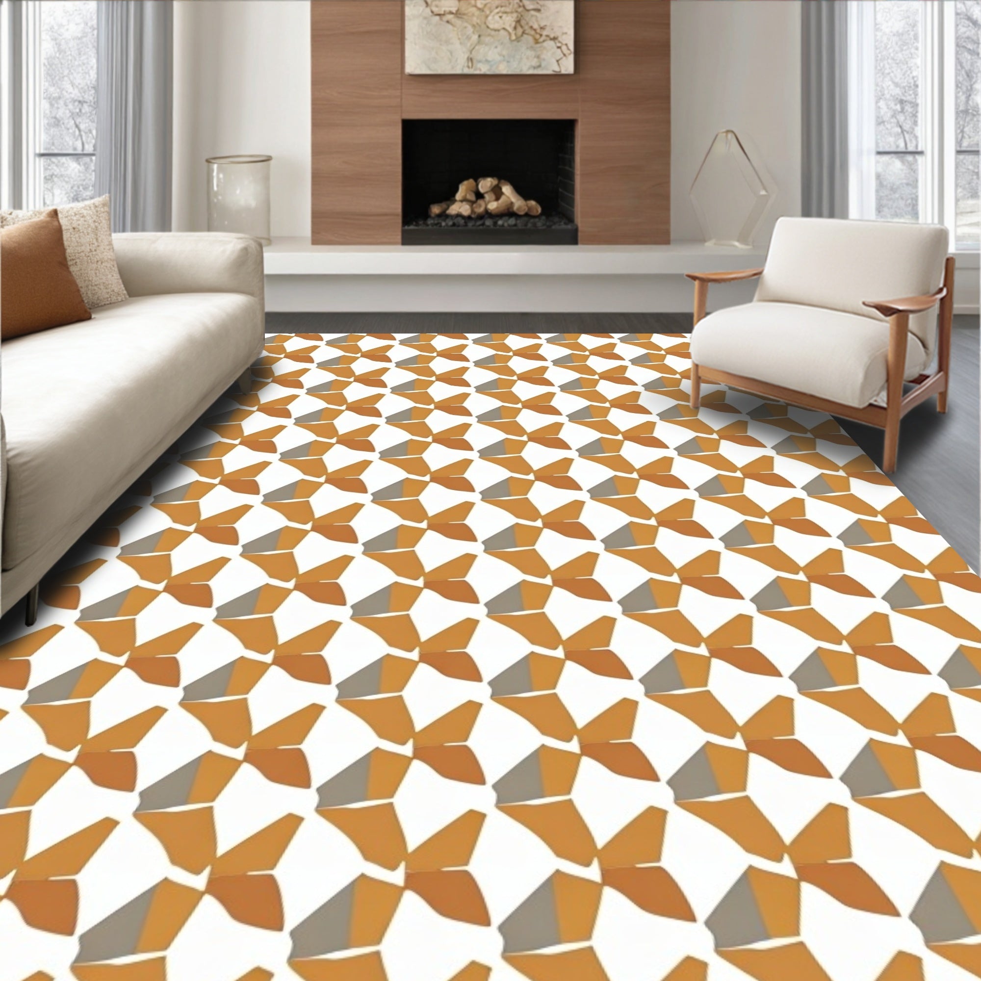 Modern Geometric Autumn Tones Pattern Rug