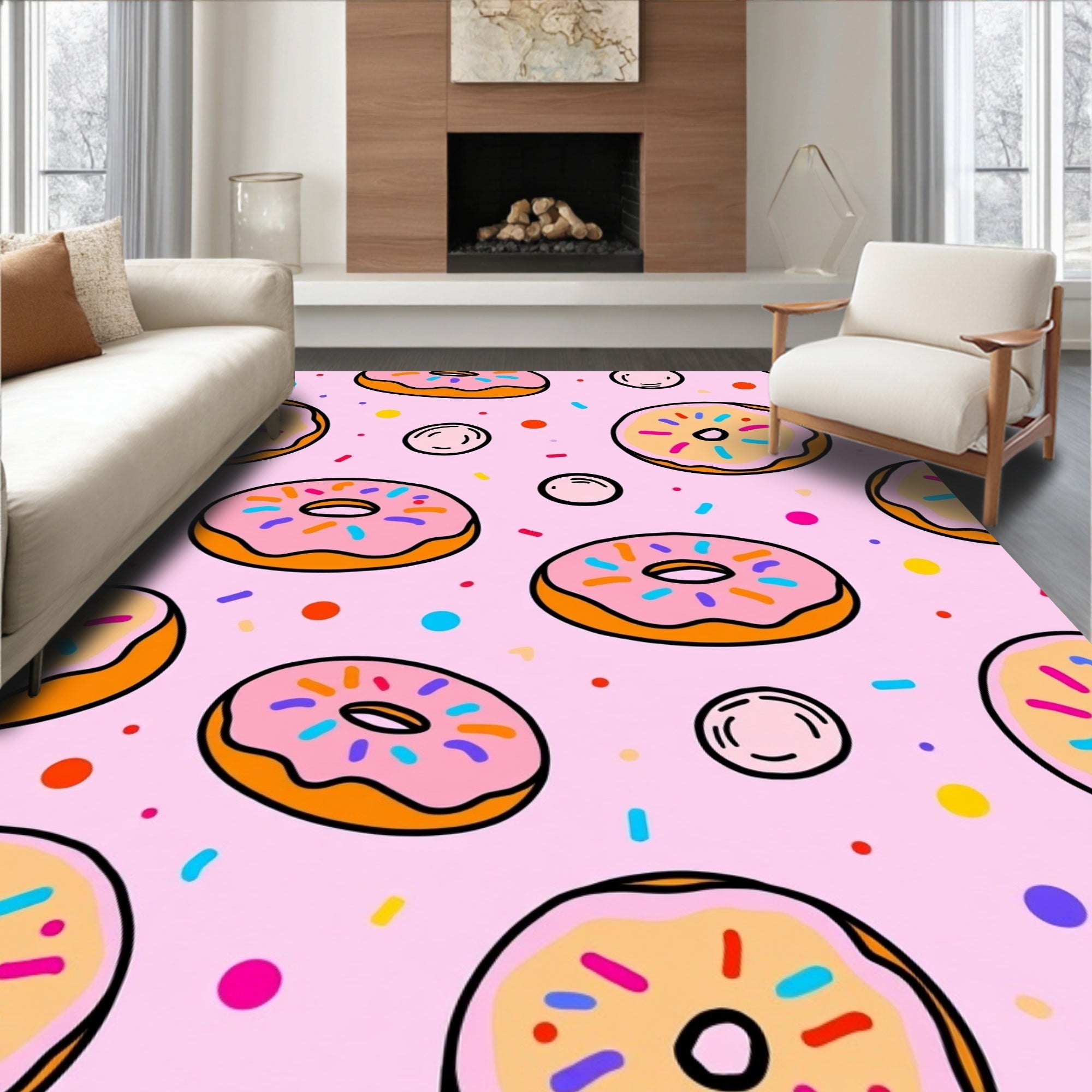 Pink Donut Sprinkle Pattern Rug
