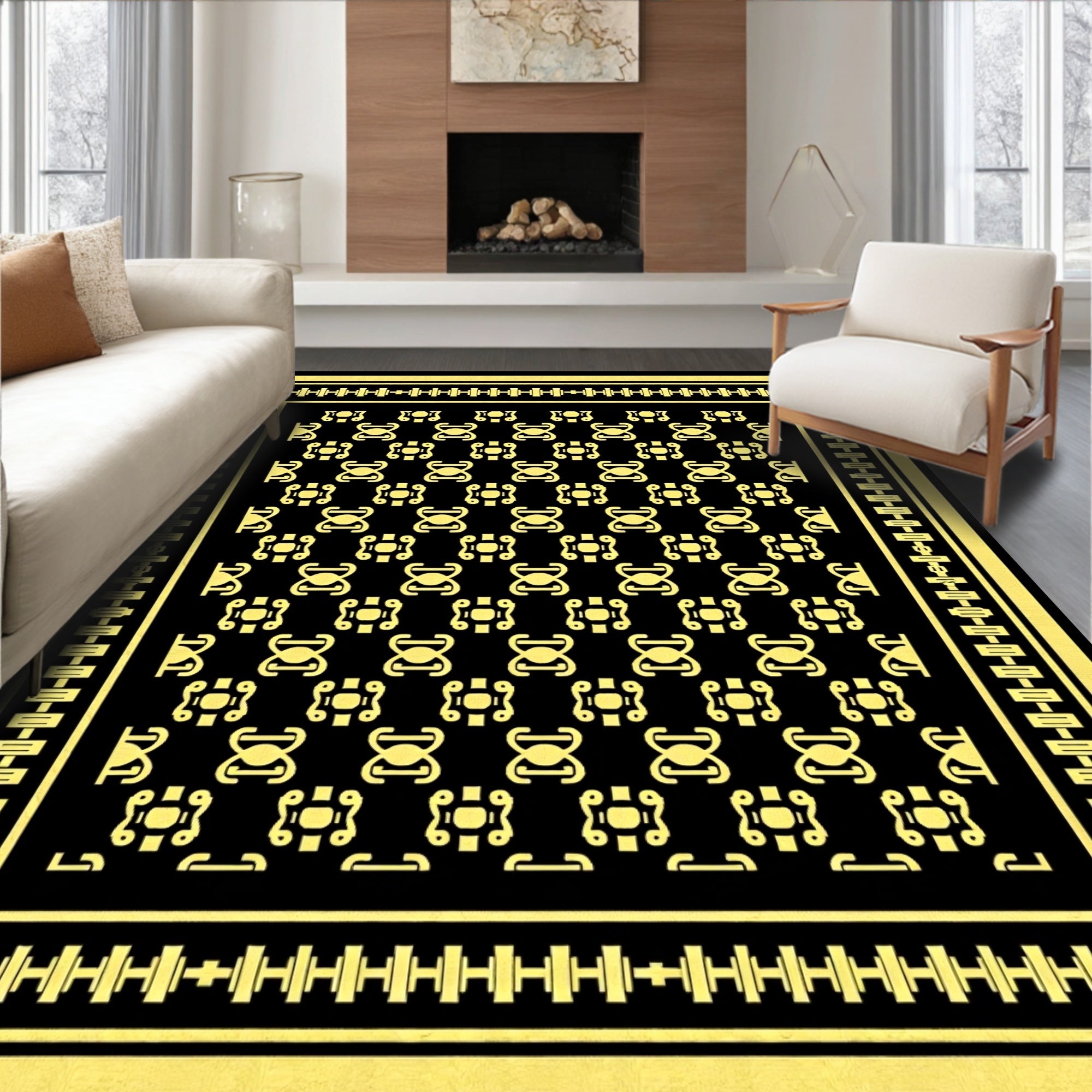 Black And Yellow Abstract Geometric Pattern Rug