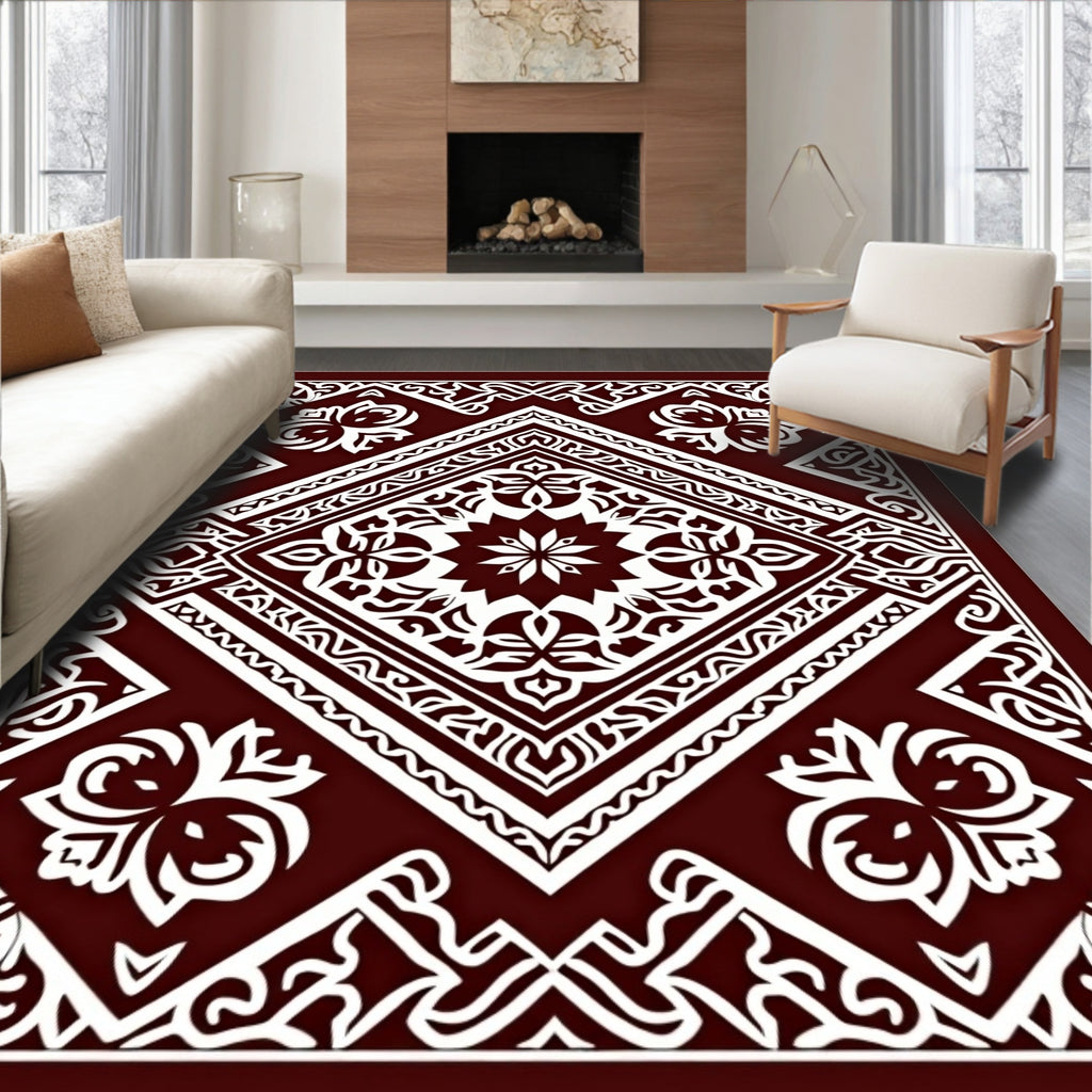 Elegant Floral Mandala Geometric Pattern Rug
