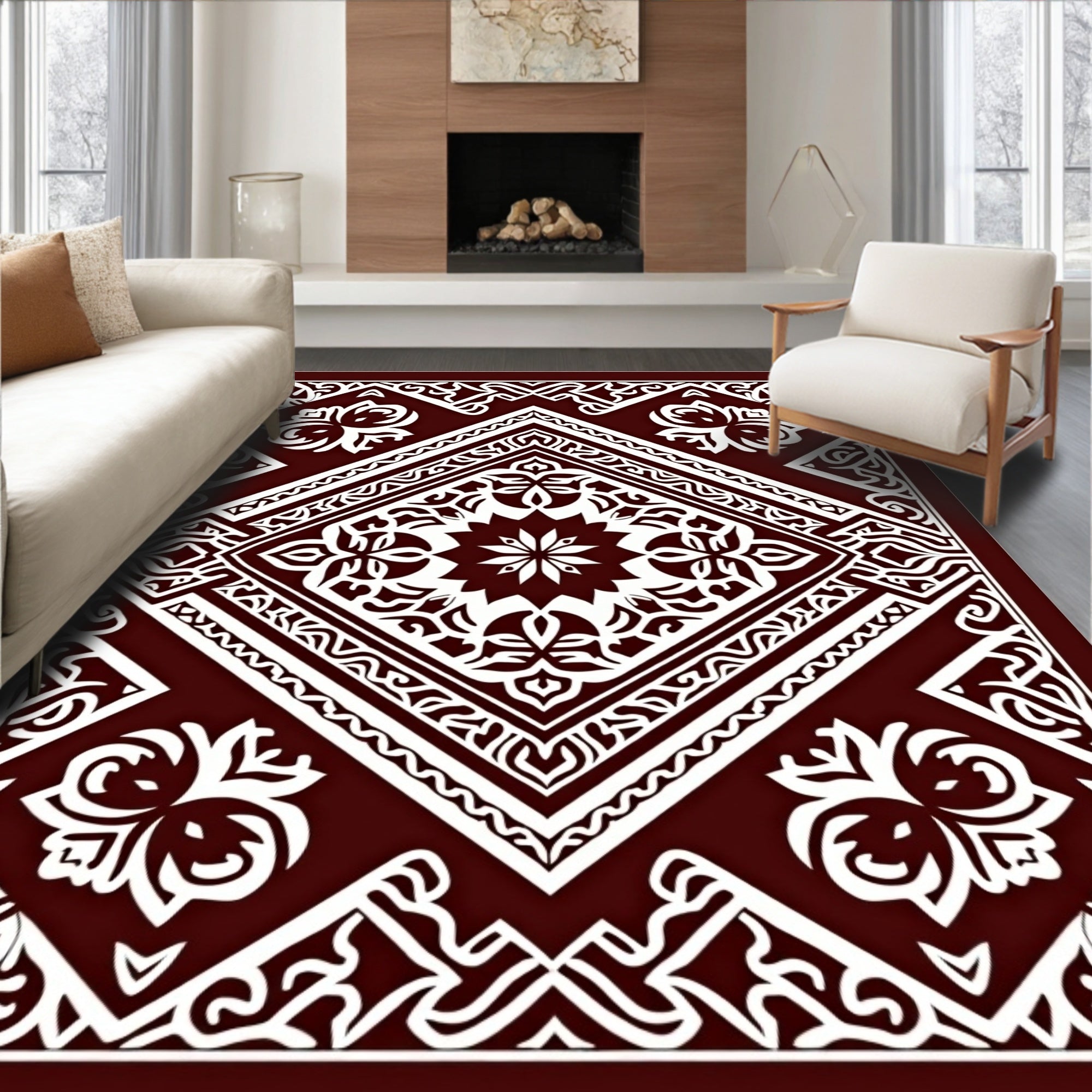 Elegant Floral Mandala Geometric Pattern Rug