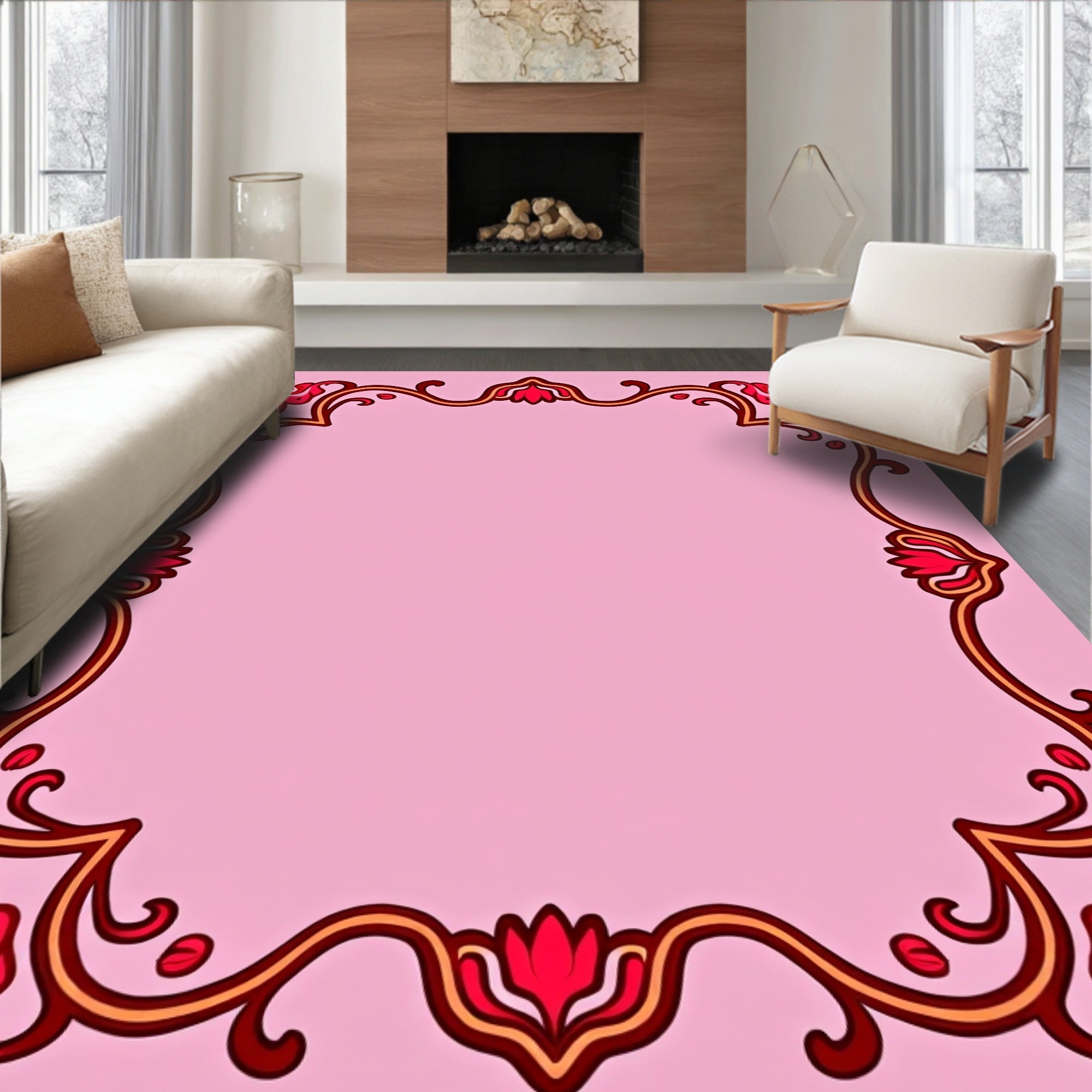 Red Floral Vines Decorative Frame Rug