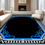 Ornate Blue White Scroll Pattern Rug