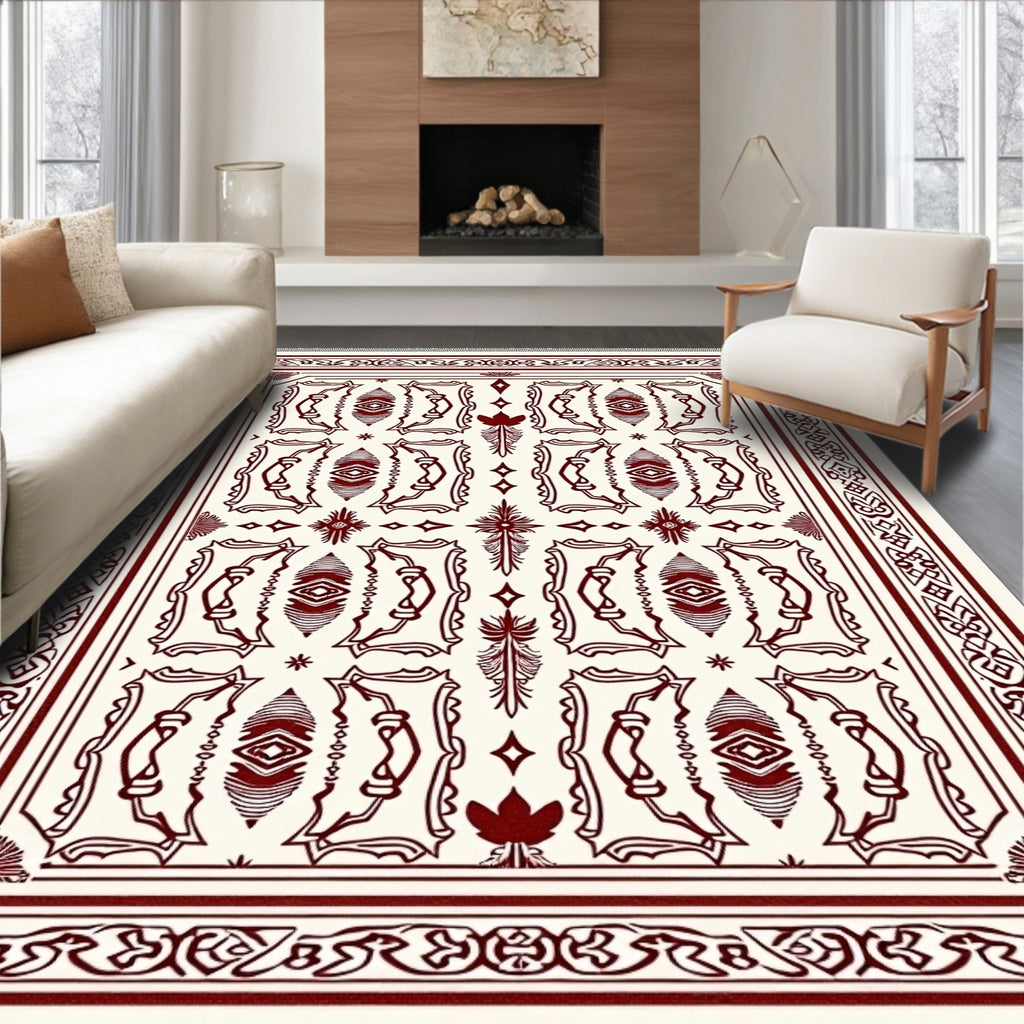 Crimson Ivory Art Deco Geometric Rug