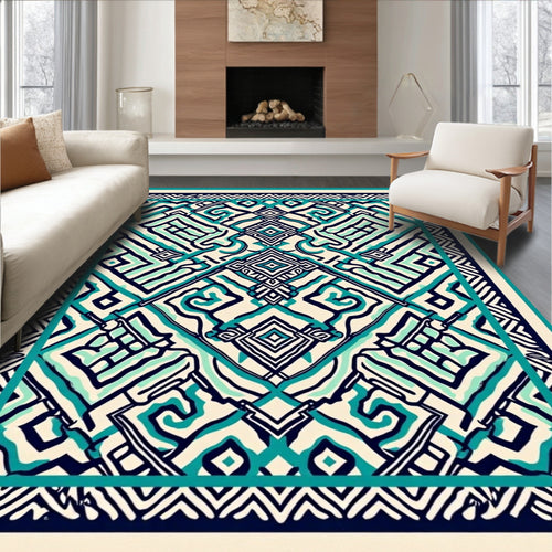 Abstract Geo Lines Teal Design Rug