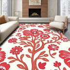 Bold Red Floral Branch Pattern Rug