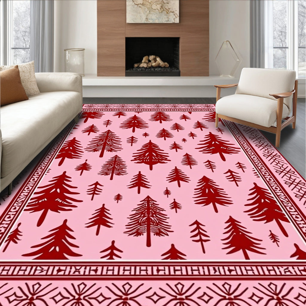 Deep Red Pine Forest Pink Blanket Rug