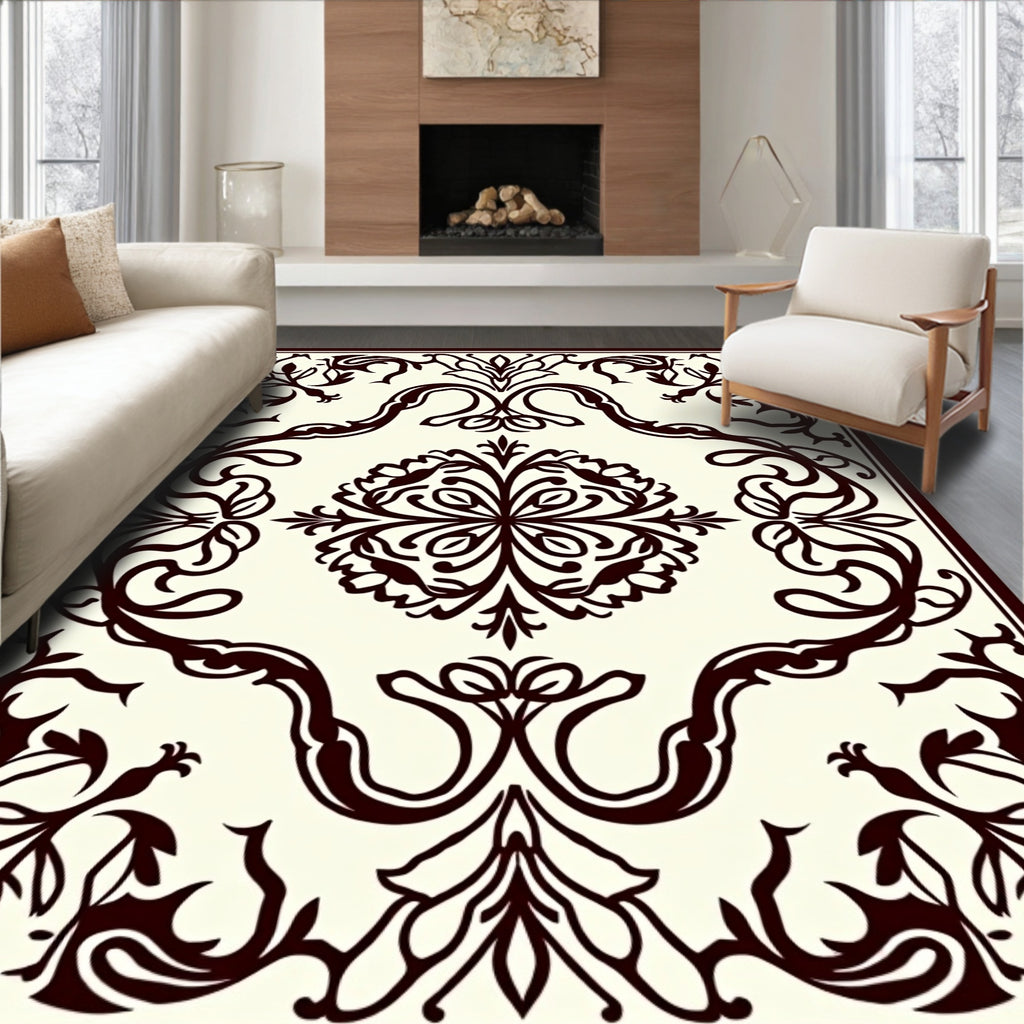 Classic Floral Swirl Border Design Rug