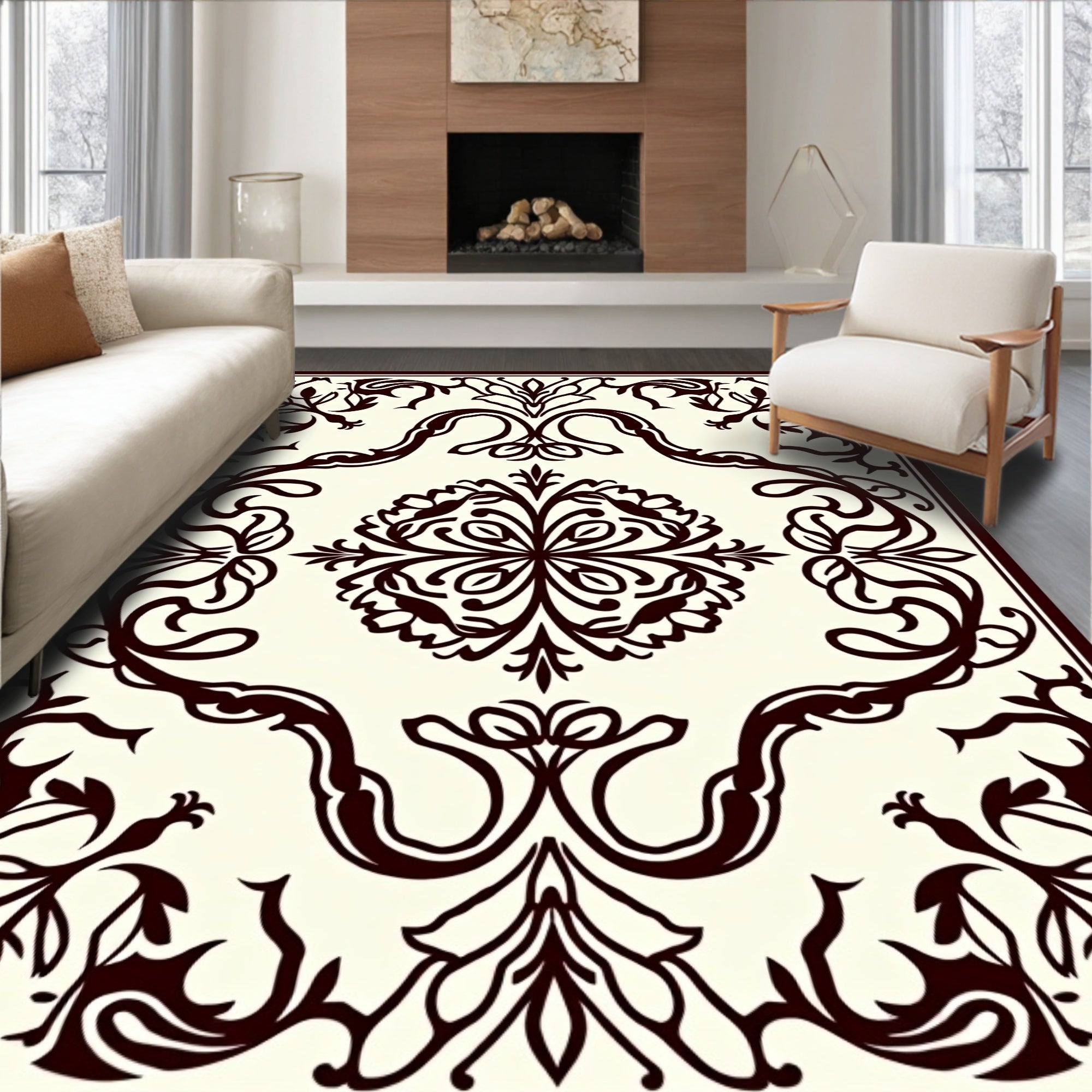 Classic Floral Swirl Border Design Rug