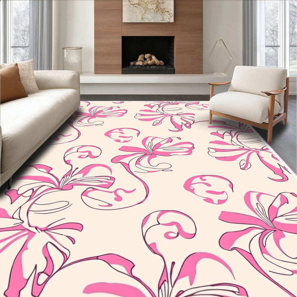Pink Floral Swirl Pattern Rug