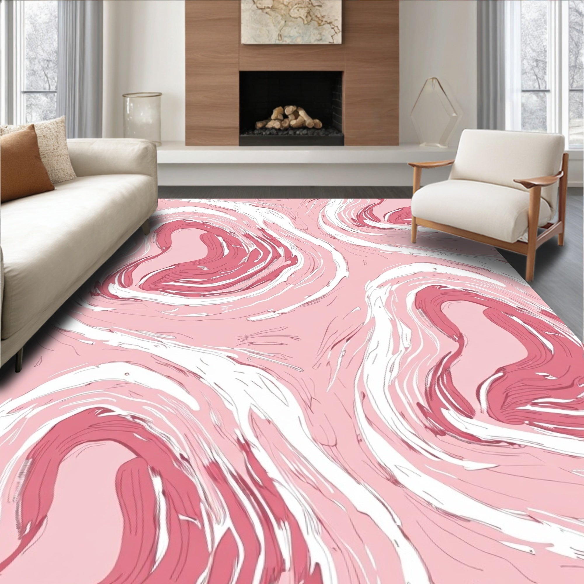 Pink Marble Swirl Art Design Rug