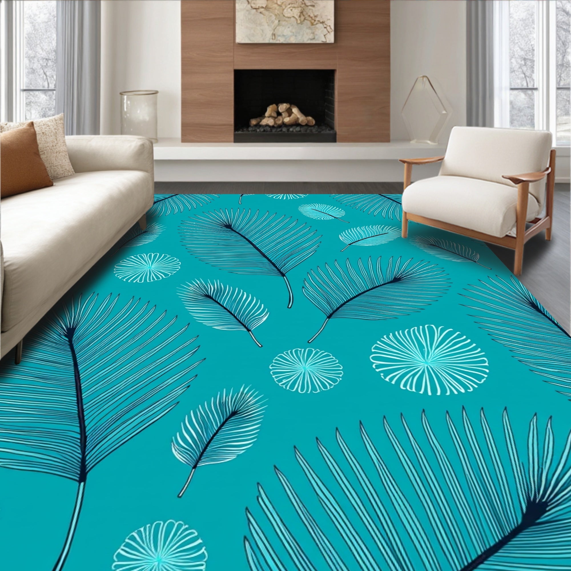 Tropical Leaf Bloom Pattern Rug