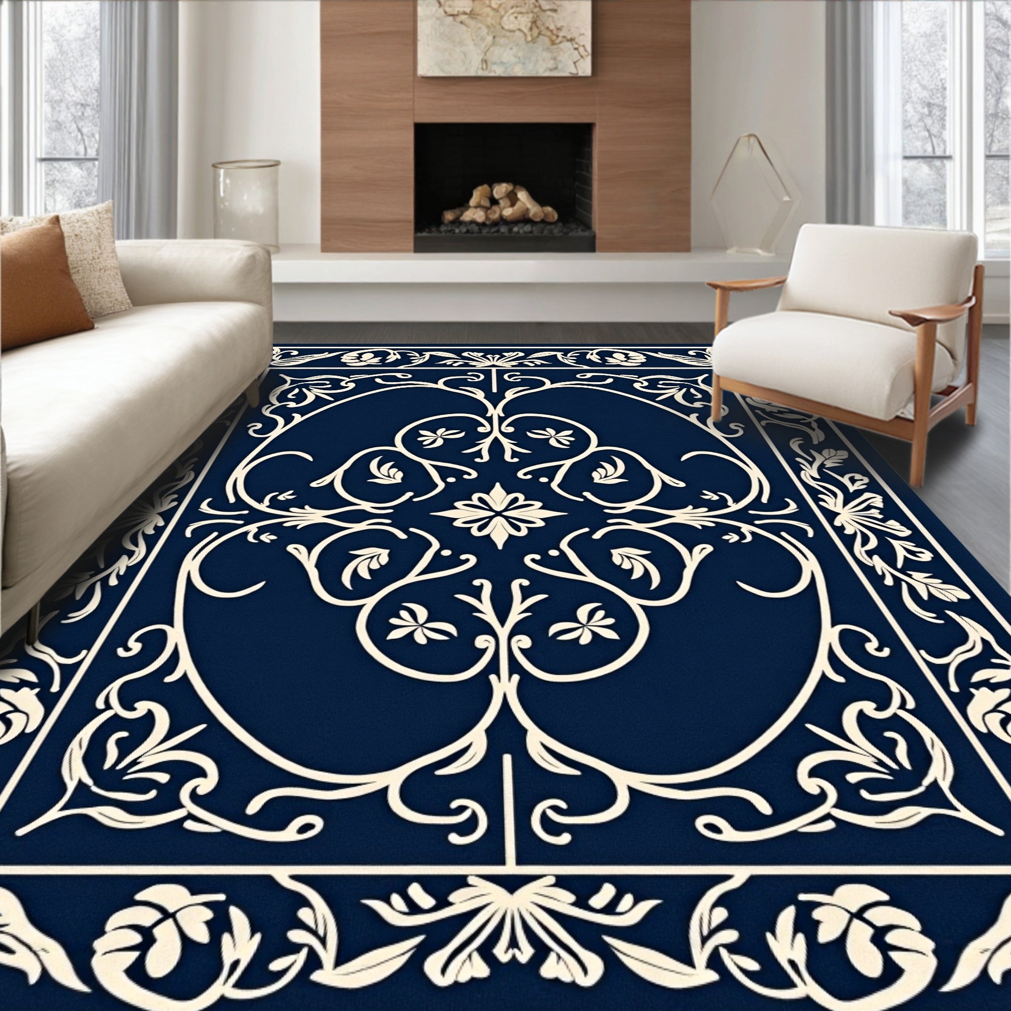 Classic Floral Vine Border Design Rug
