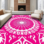 Vibrant Pink Sunburst Mandala Design Rug